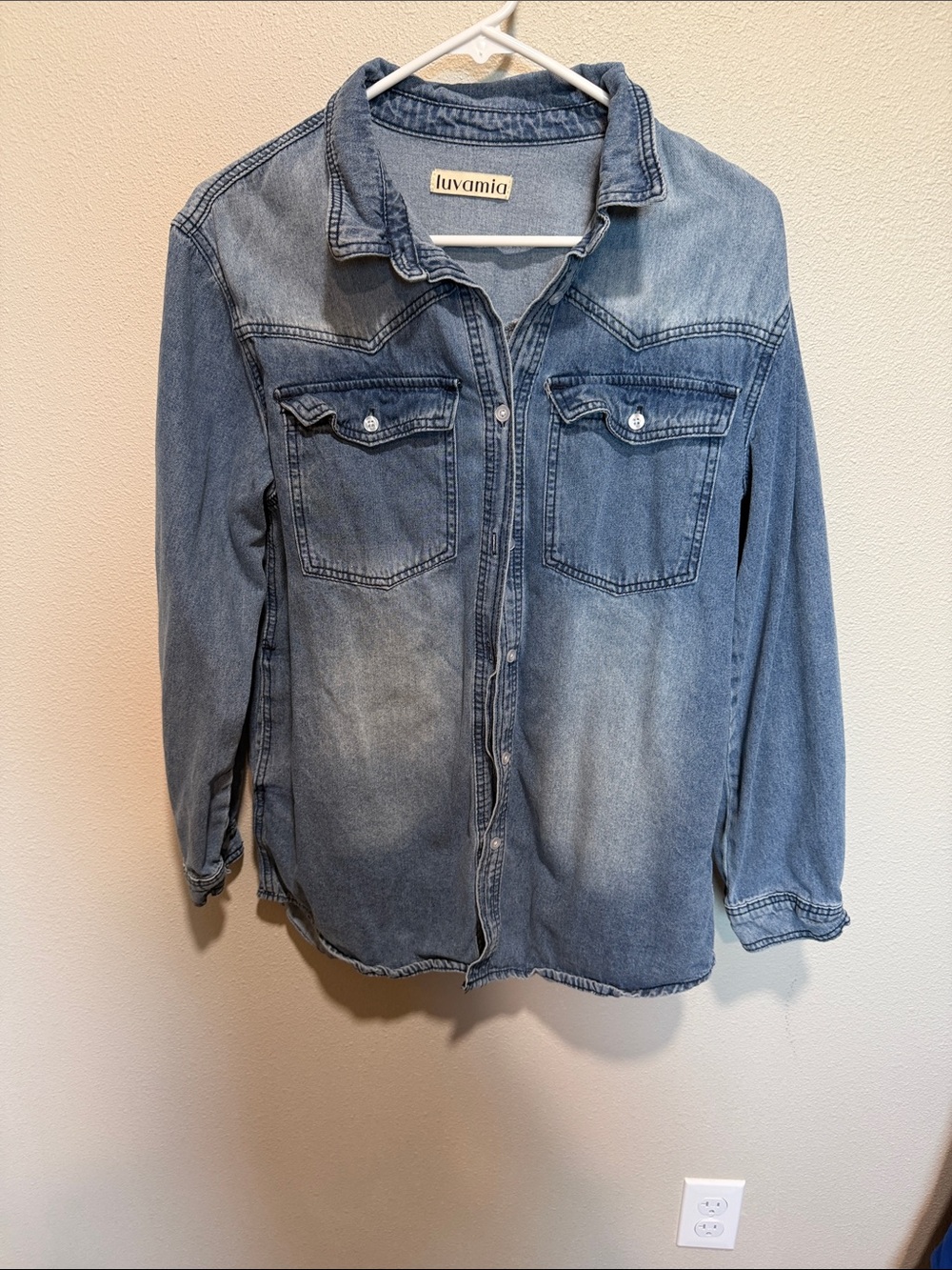 Luvamia Women's Denim Button-Down Shirt - Light Blue
